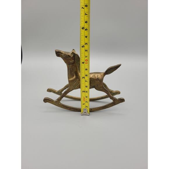 Vintage Brass Rocking Horse Figurine Made In Korea Equestrian Nursing Room Decor - Picture 7 of 7